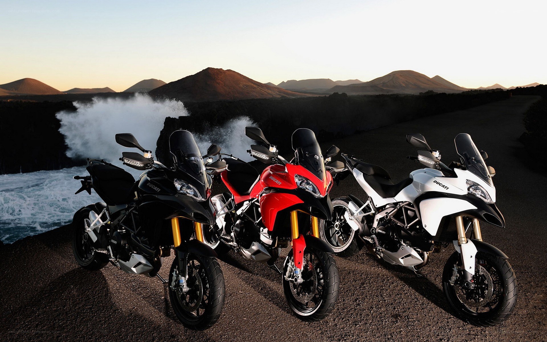 Ducati motorcycles on coast