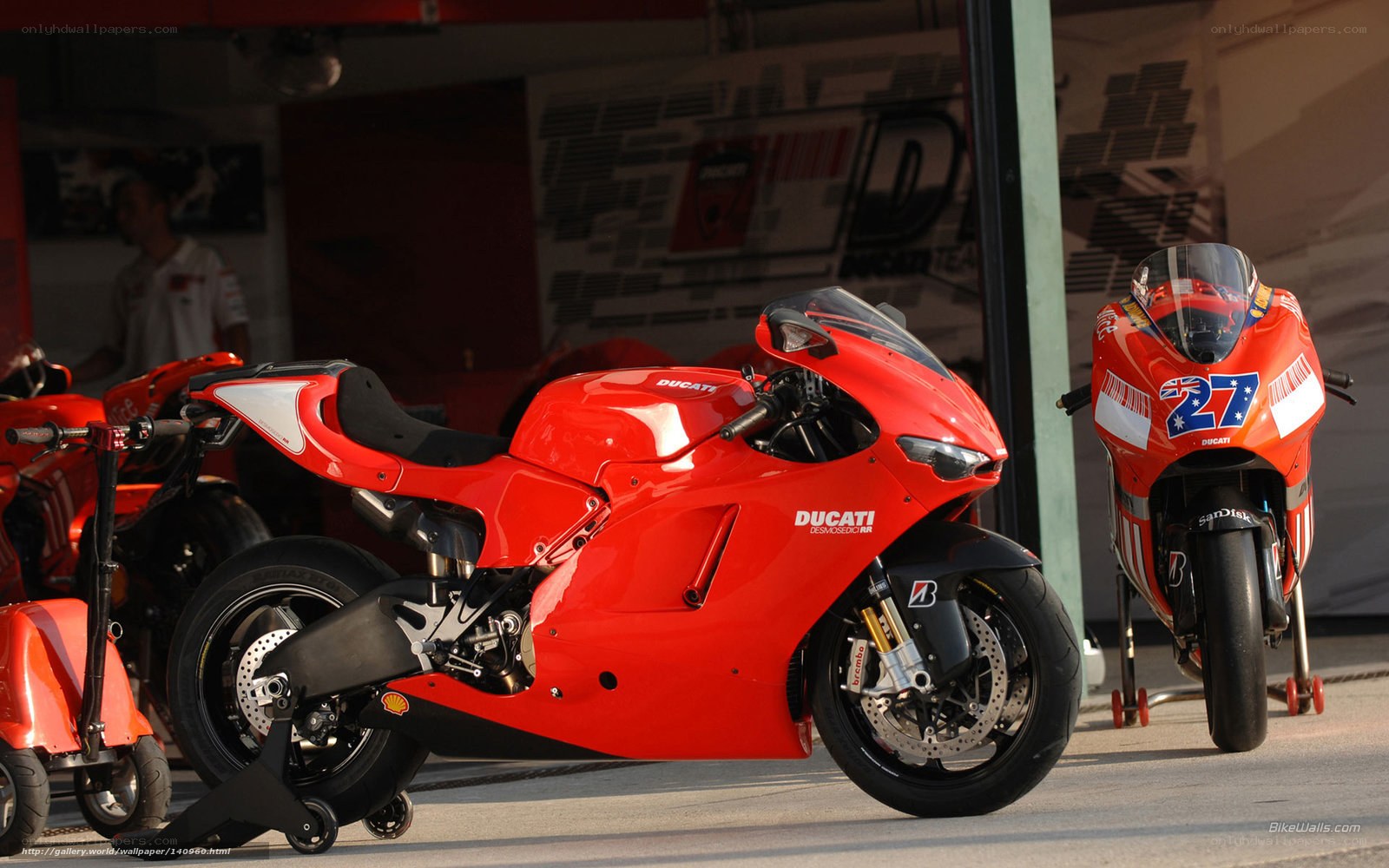 Ducati racing motorcycles in garage