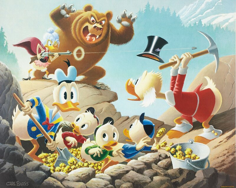 Duck Characters Fighting Bear