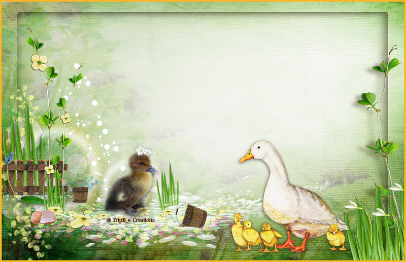 Duck Family in Pond — Green