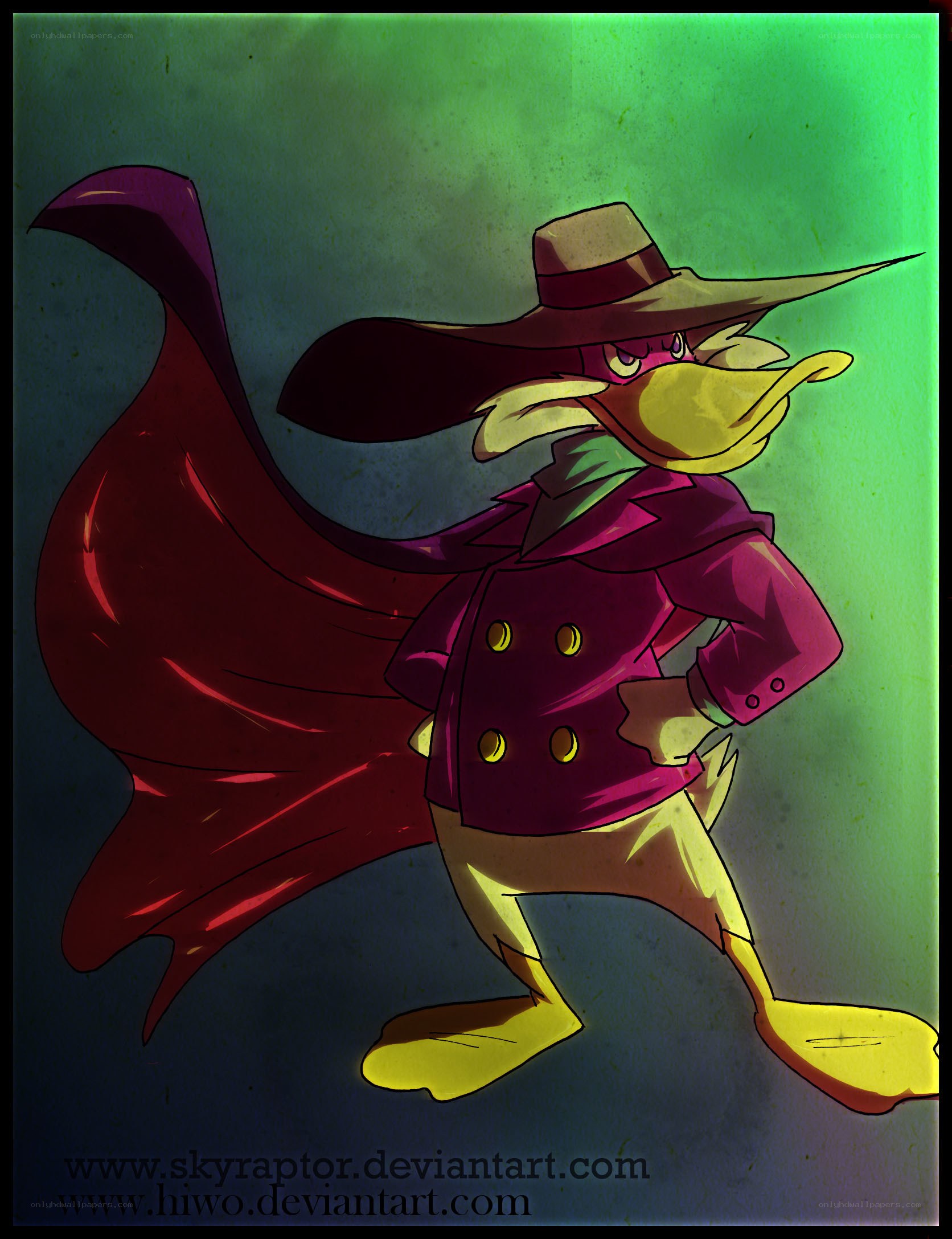 Duck in a purple coat