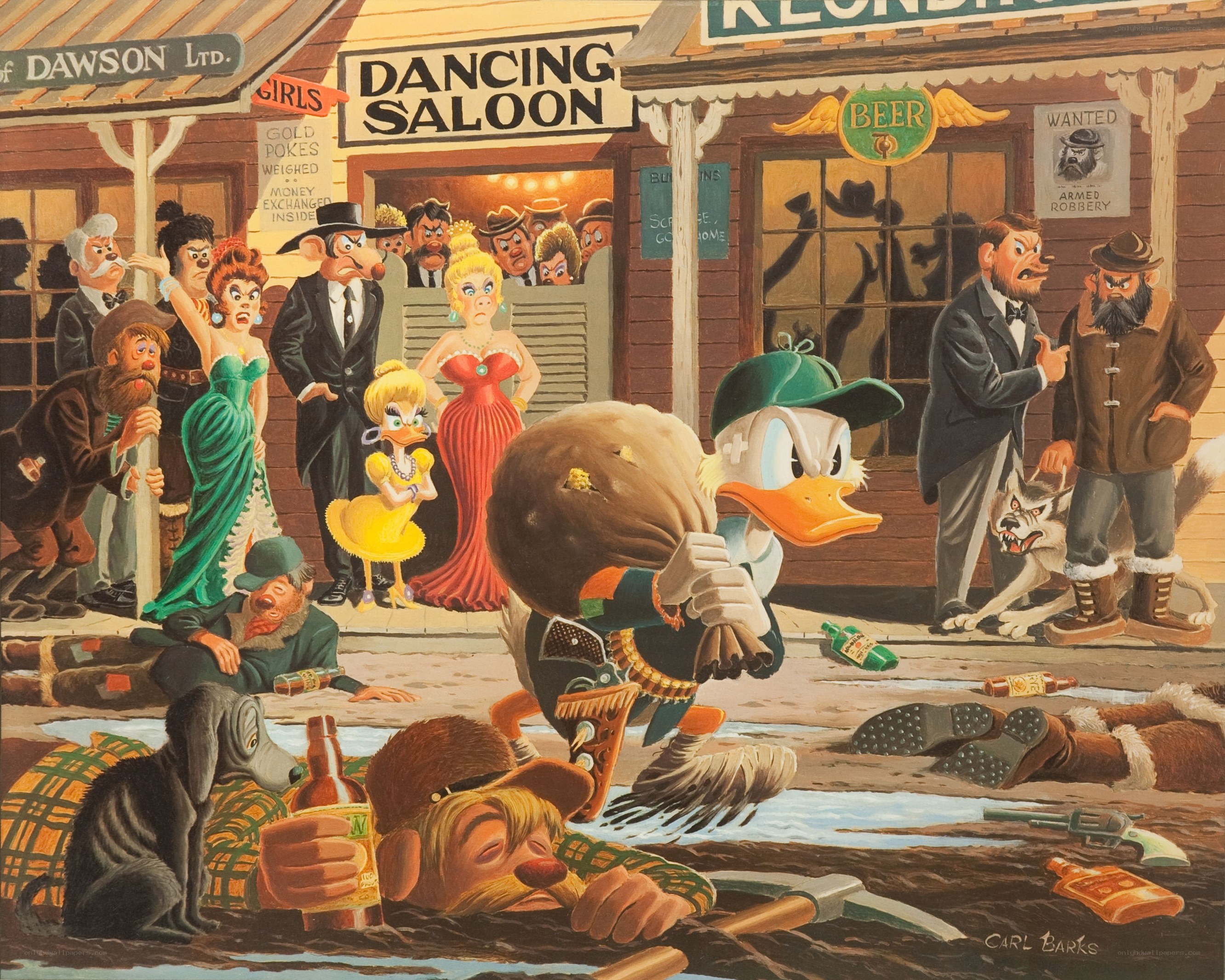 Duck in a saloon brawl