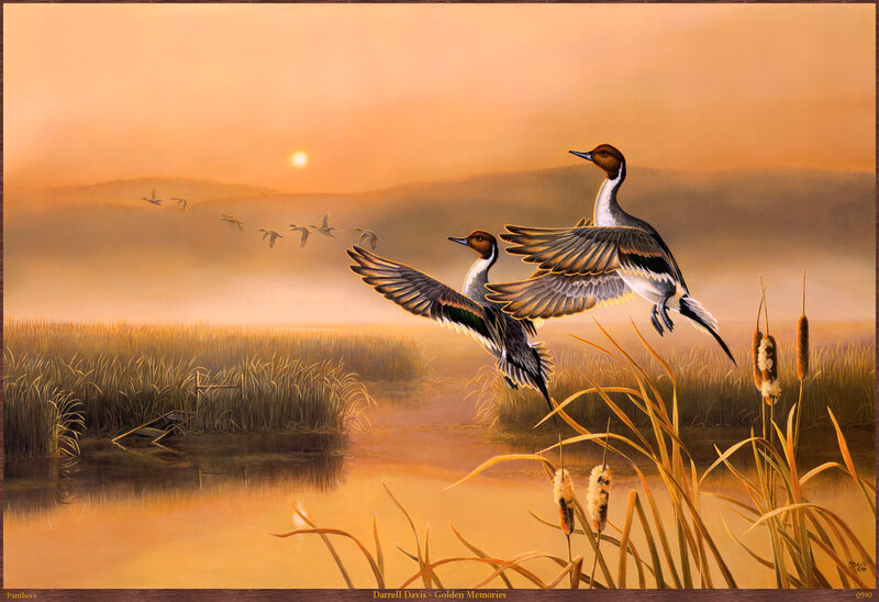 Ducks Flying over Marsh — Orange