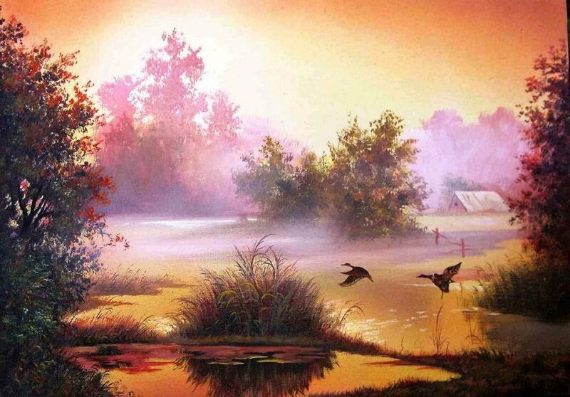 Ducks Flying over Pond — Orange