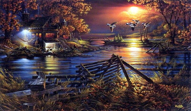 Ducks Flying over River — Orange, Serene