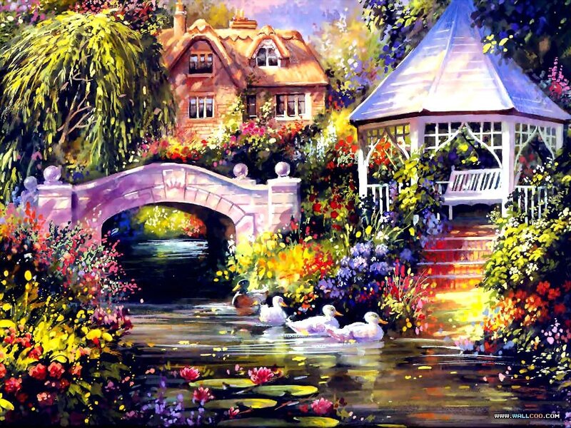 Ducks in a Garden Pond