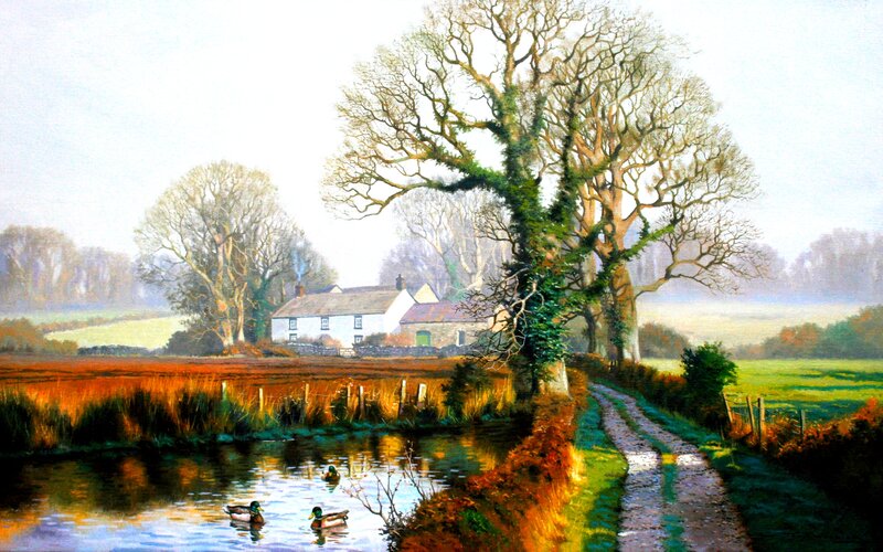 Ducks in a Pond — Green, Serene, Morning