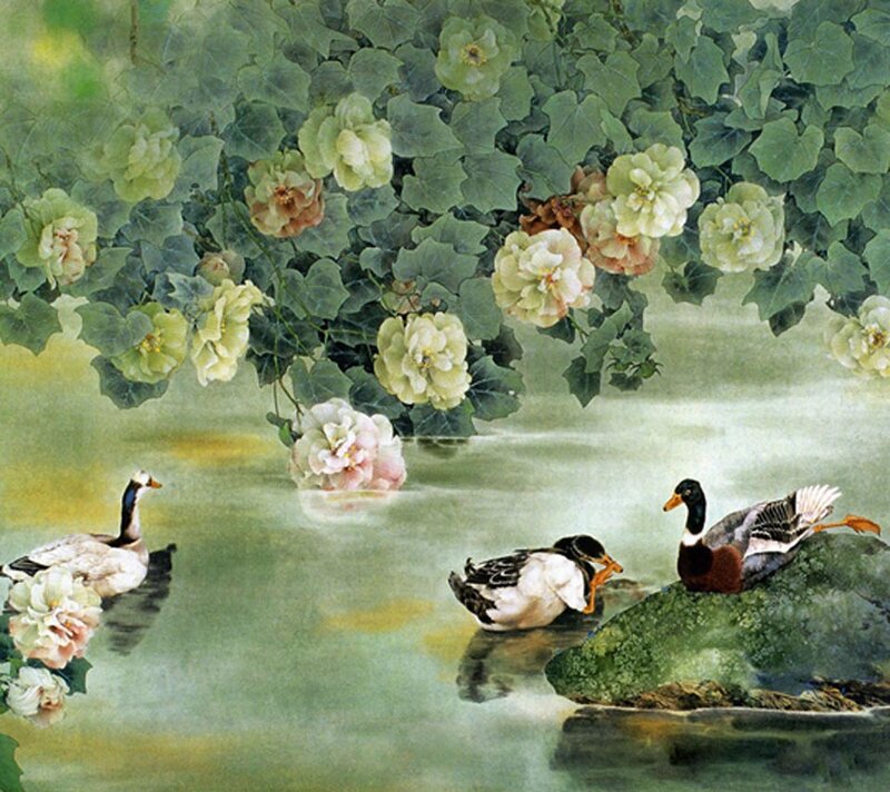 Ducks in a Pond — Green, Serene, Spring