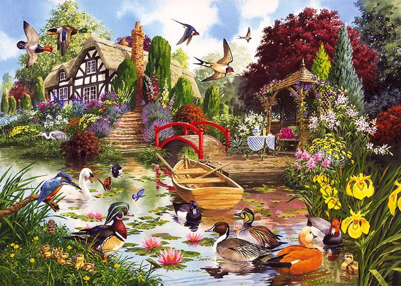 Ducks in Garden Pond — Green