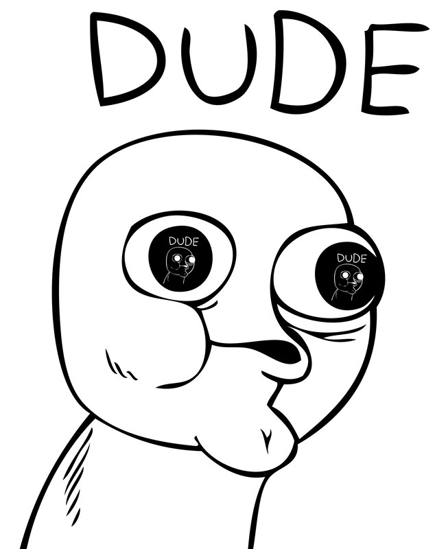 Dude character with recursive eyes