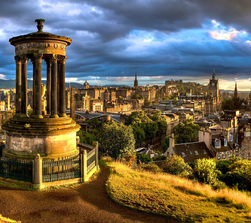 Dugald Stewart Monument — Blue, Dramatic, Sunset, Photograph, Edinburgh Cityscape, Castle Rock