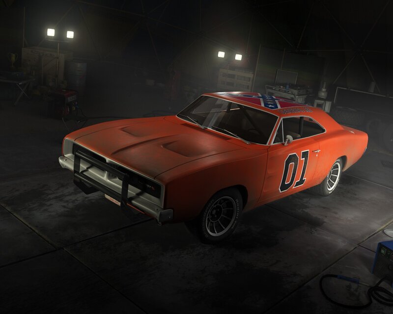 Duke of Hazzard car in garage