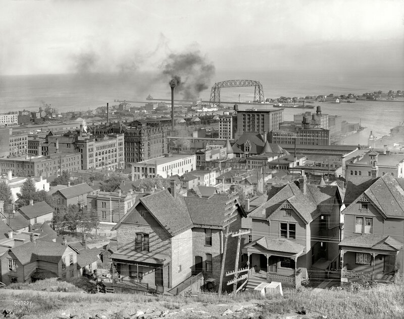 Duluth cityscape with industrial smoke