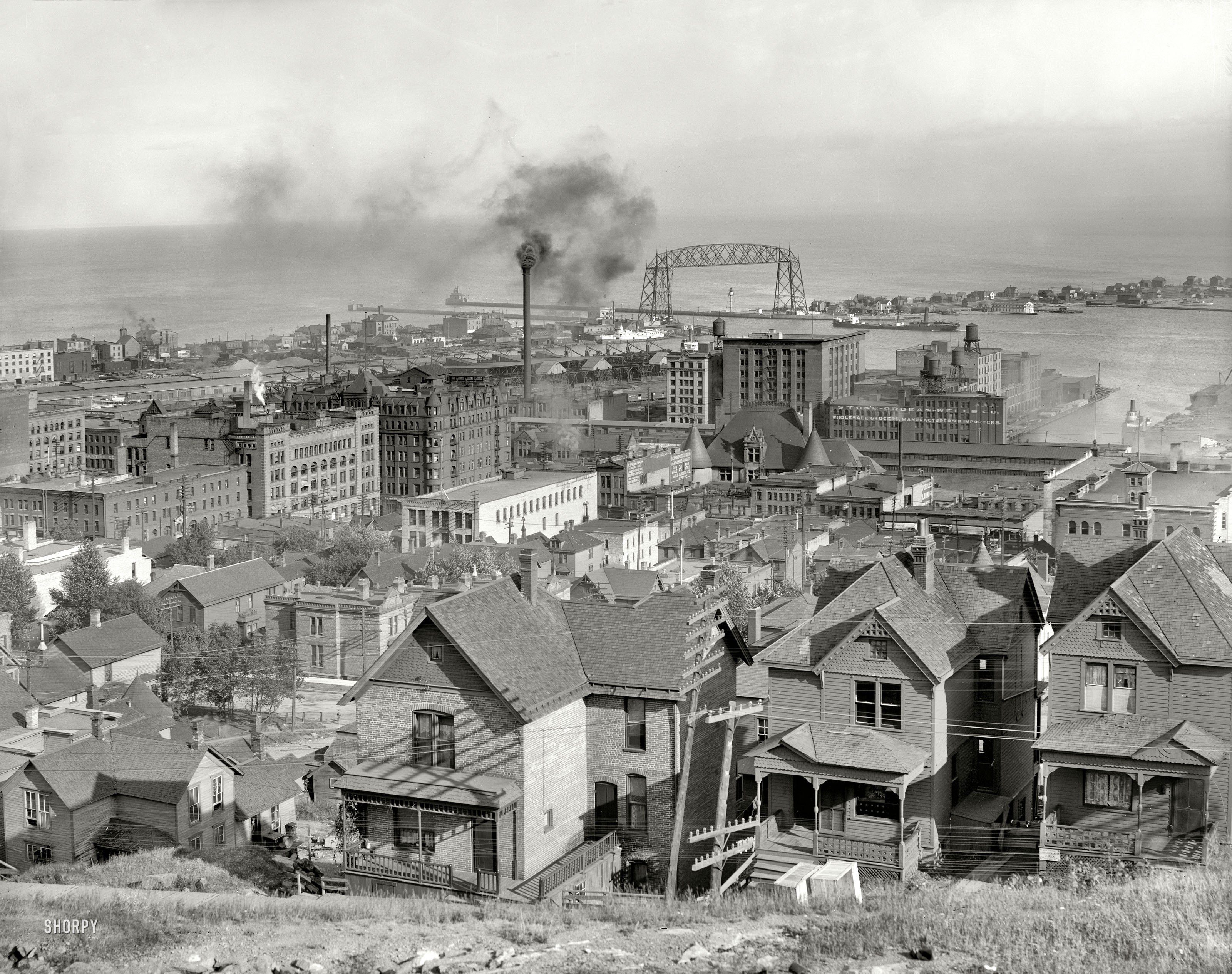 Duluth cityscape with industrial smoke