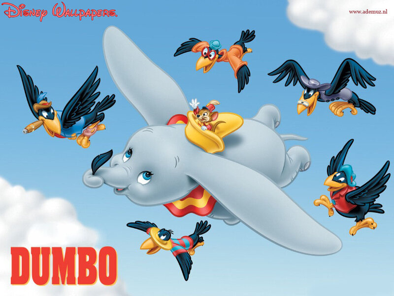 Dumbo and the crows flying