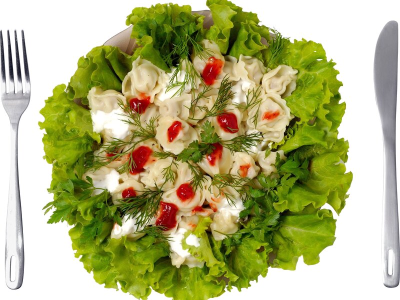 dumpling salad with herbs