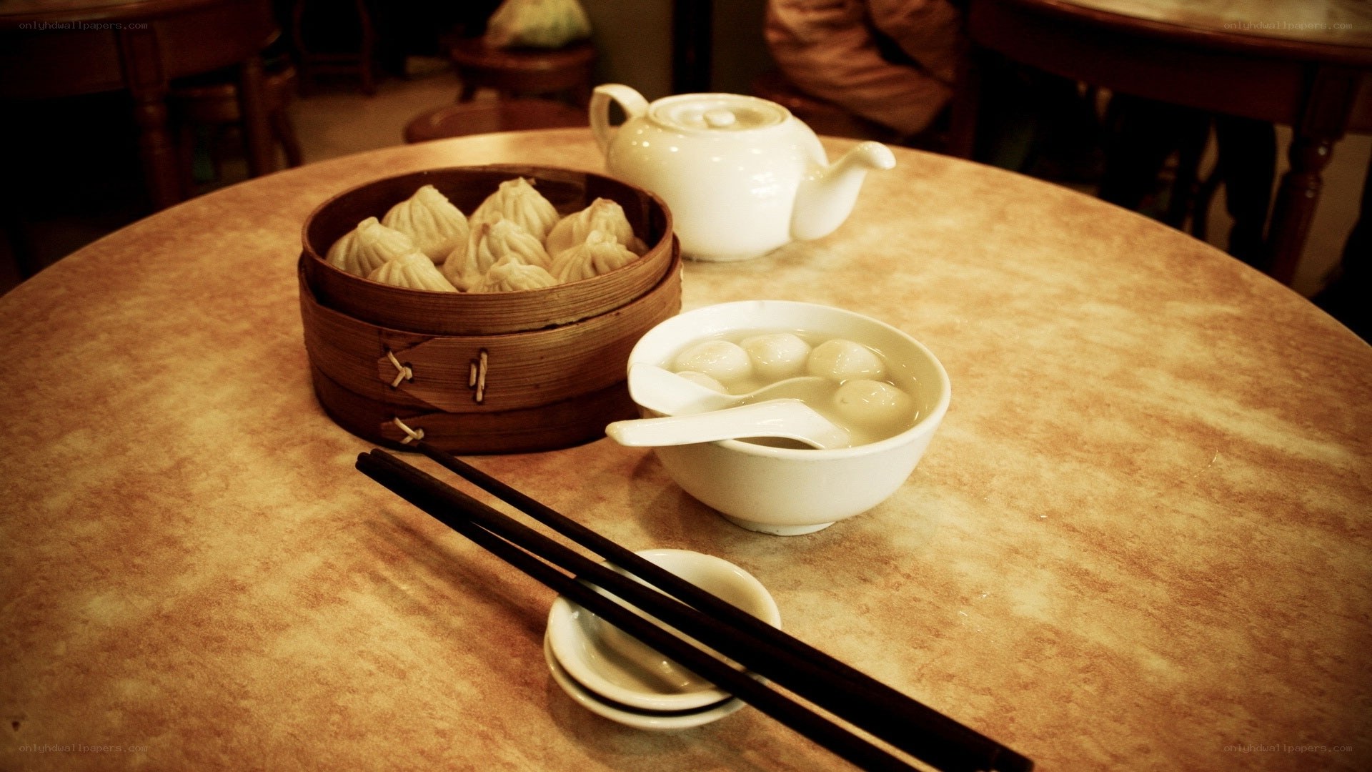 Dumplings and tea on a table