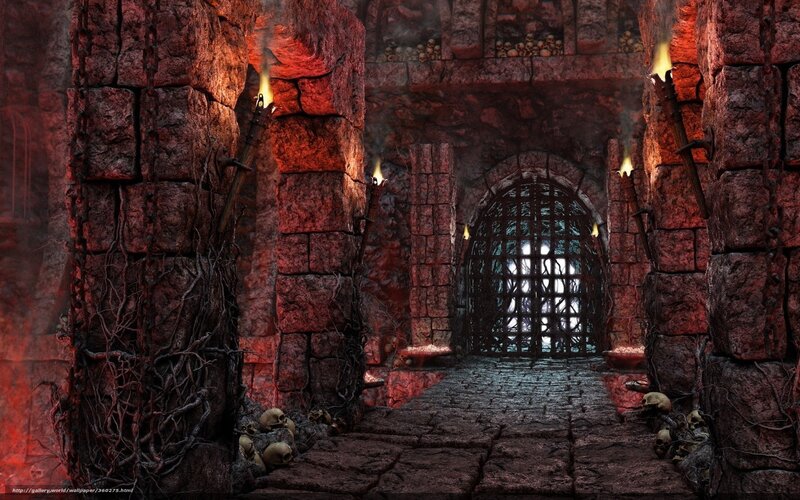 dungeon corridor with barred gate