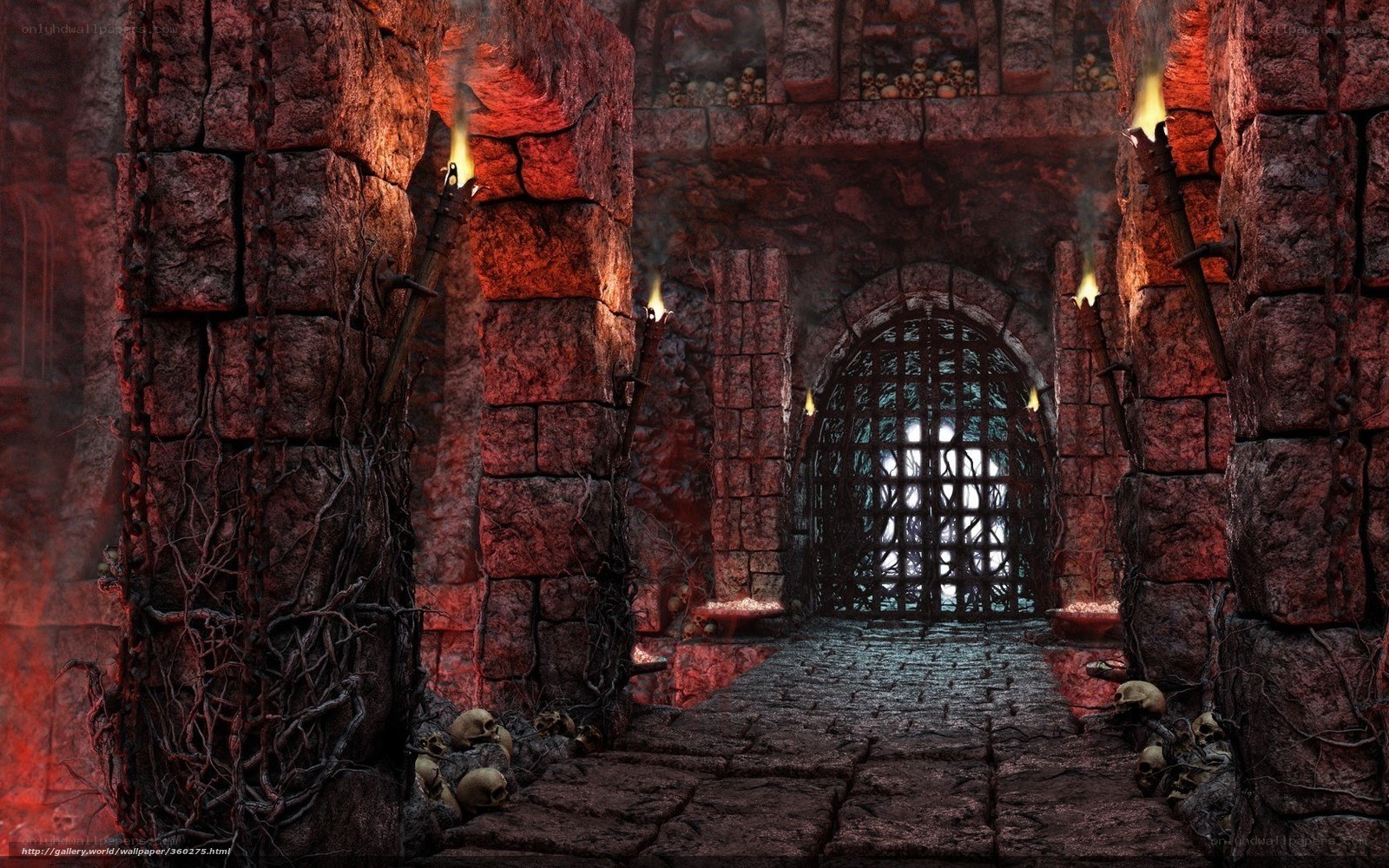 dungeon corridor with barred gate