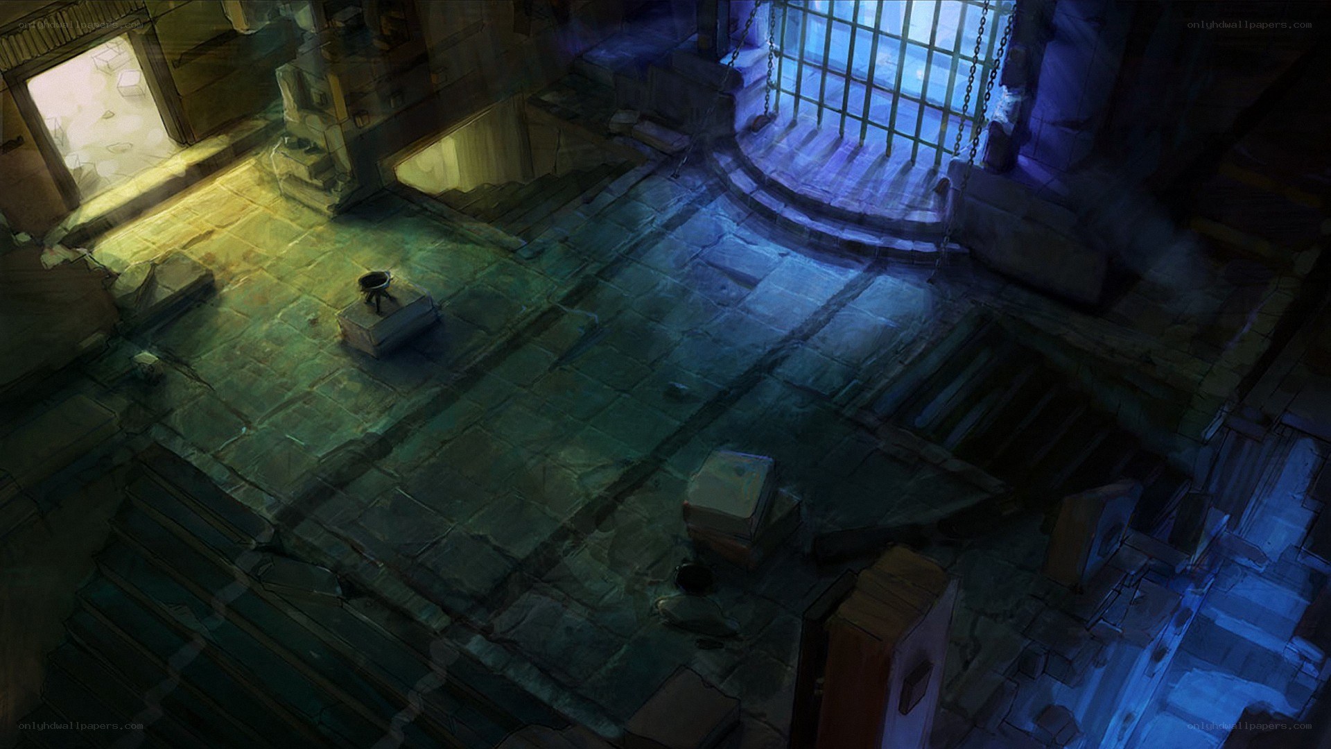 dungeon interior with barred window