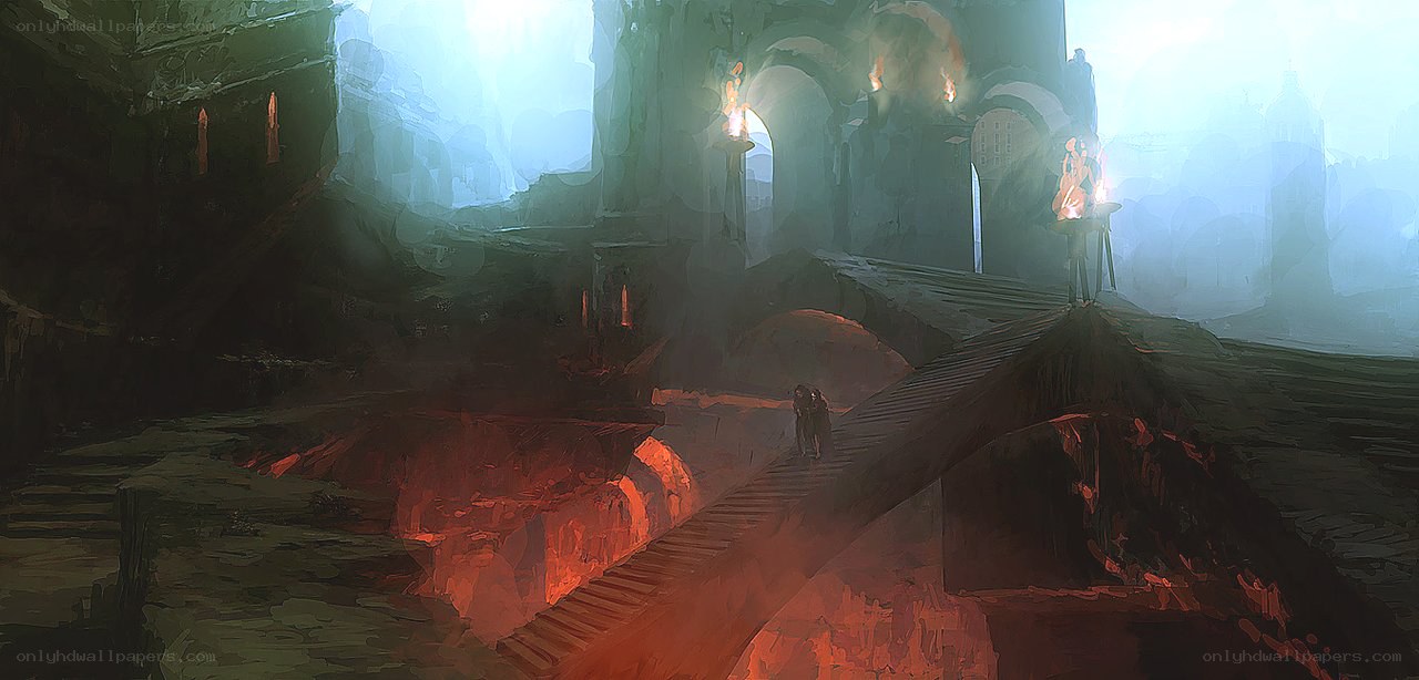 dungeon with glowing lava