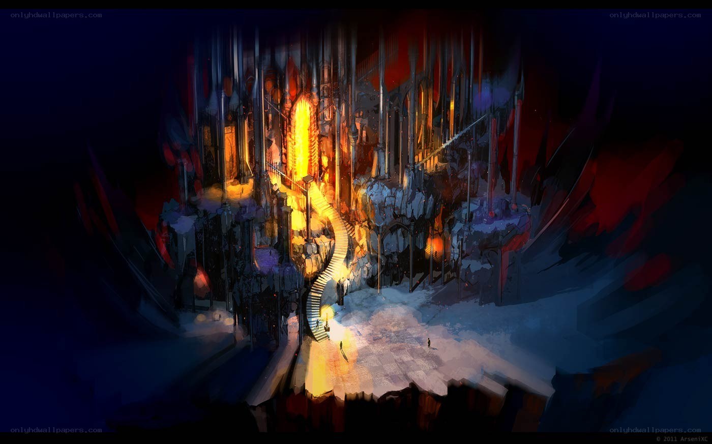 dungeon with glowing staircase