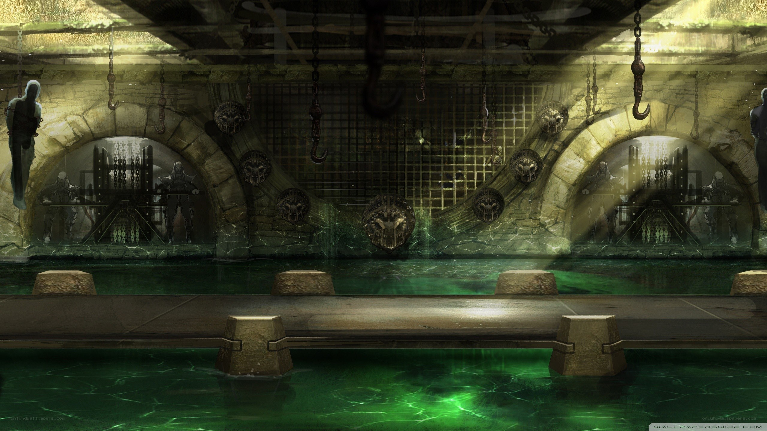 dungeon with green water