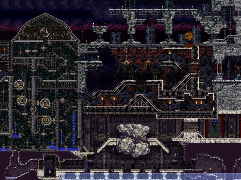 dungeon with mechanical and stone architecture