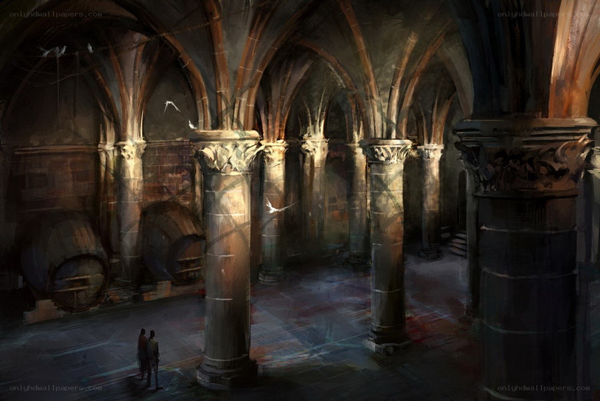 dungeon with stone pillars