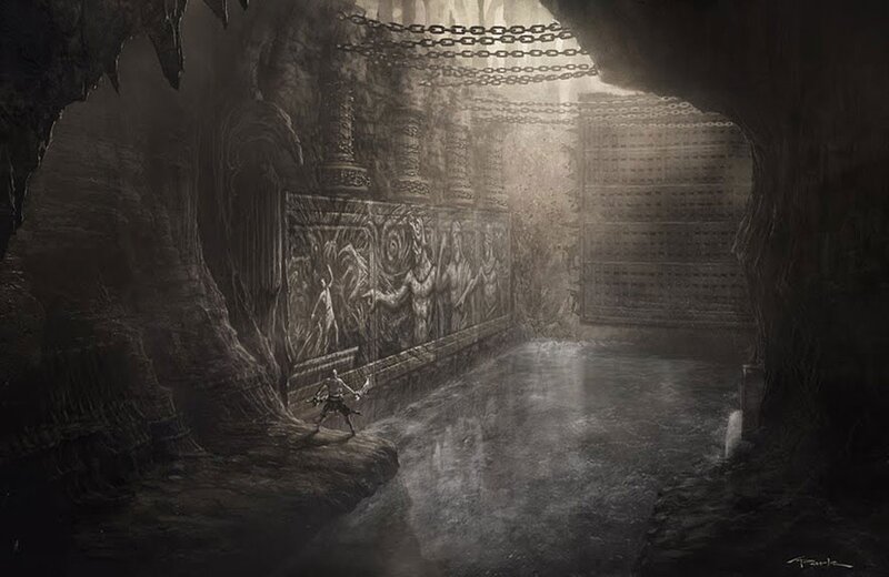 dungeon with warrior and chains