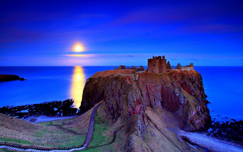 Dunnottar Castle at Night — Blue, Dramatic, Photograph