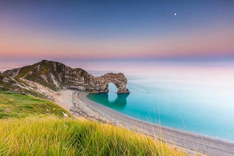 Durdle Door Arch — Blue, Serene, Sunset, Photograph