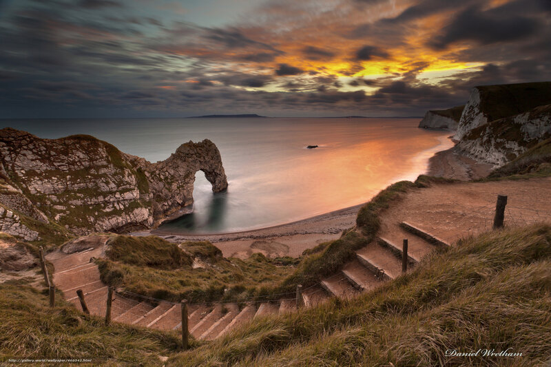 Durdle Door Arch — Orange, Dramatic, Sunset, Photograph, Cliffs