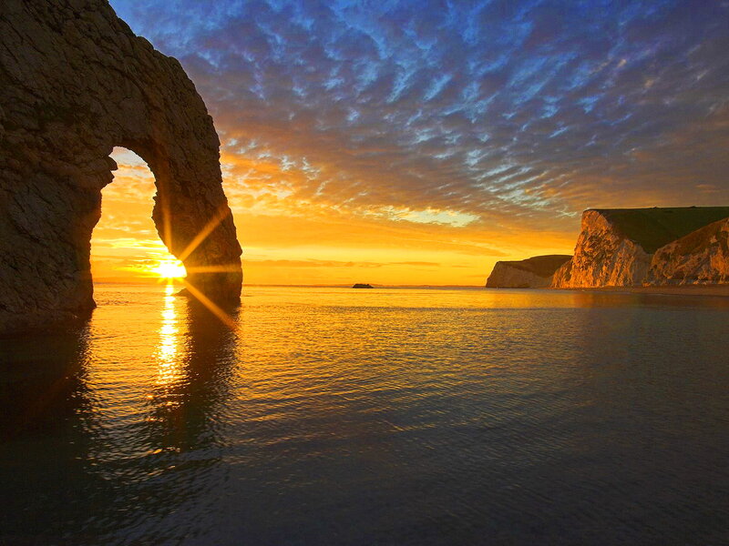 Durdle Door Arch — Orange, Dramatic, Sunset, Photograph
