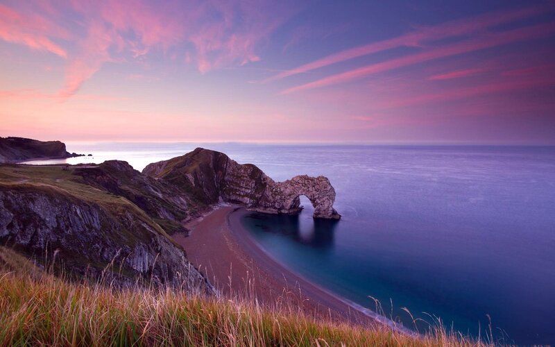 Durdle Door Arch — Purple, Serene, Sunset, Photograph
