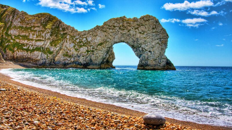 Durdle Door Rock Arch — Blue, Serene, Afternoon, Photograph, Beach