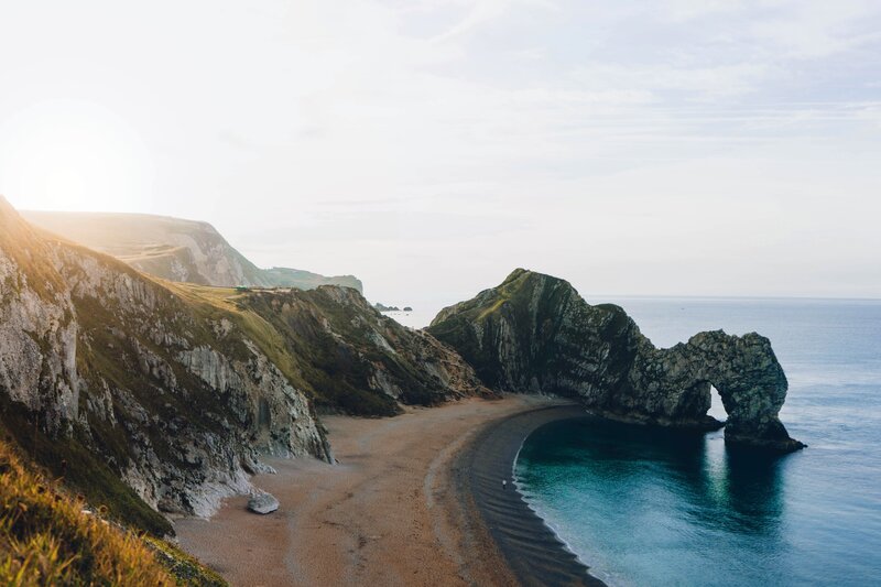 Durdle Door Rock Arch — Blue, Serene, Morning, Photograph