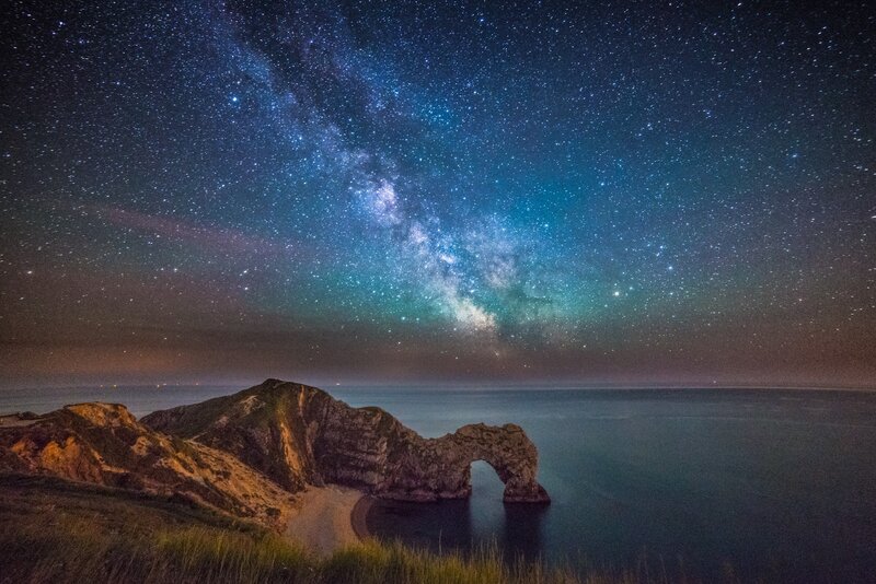 Durdle Door Rock Arch — Blue, Serene, Night, Photograph, Sea