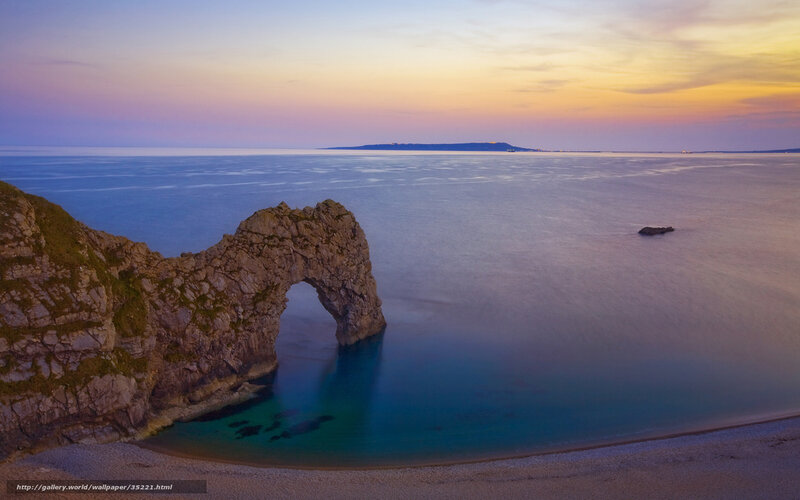 Durdle Door Rock Arch — Blue, Serene, Sunset, Photograph