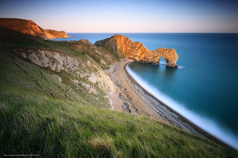 Durdle Door Rock Arch — Green, Serene, Sunset