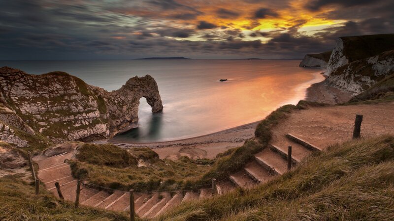 Durdle Door Rock Arch — Orange, Dramatic, Sunset