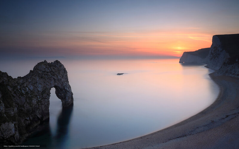 Durdle Door Rock Arch — Orange, Serene, Sunset, Photograph, Sea