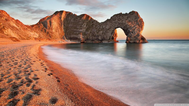 Durdle Door Rock Arch — Orange, Serene, Sunset, Photograph