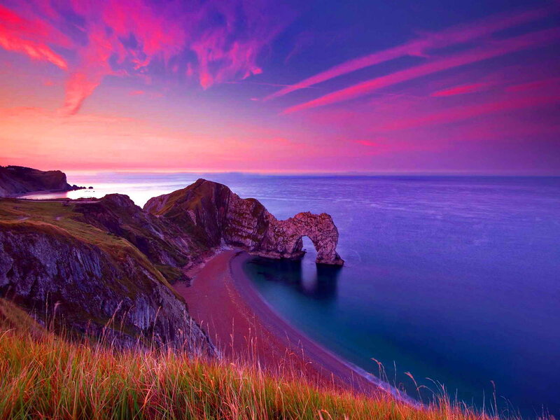 Durdle Door Rock Arch — Purple, Dramatic