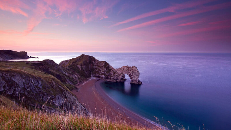 Durdle Door Rock Arch — Purple, Serene, Sunset