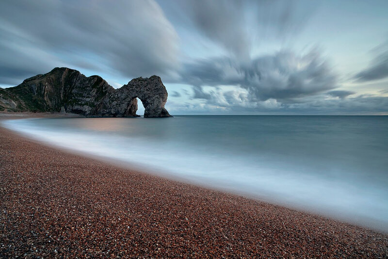Durdle Door Rock Formation — Blue, Dramatic, Sunset