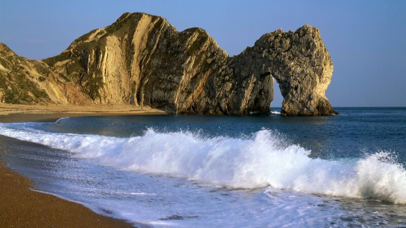 Durdle Door Rock Formation — Blue, Serene, Afternoon, Photograph, Beach