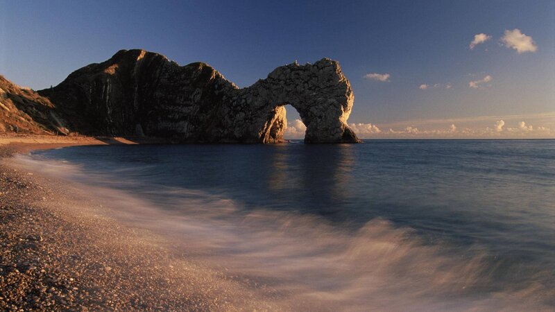 Durdle Door Rock Formation — Blue, Serene, Sunset