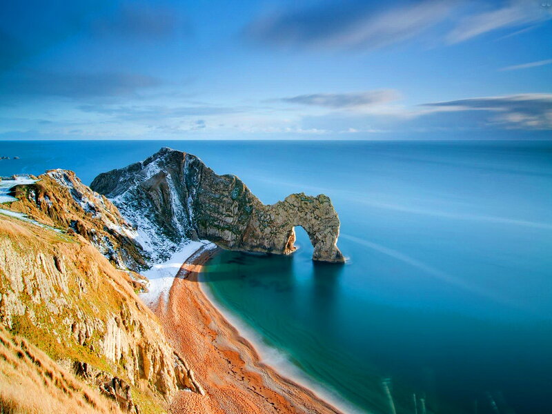 Durdle Door Rock Formation — Blue, Serene