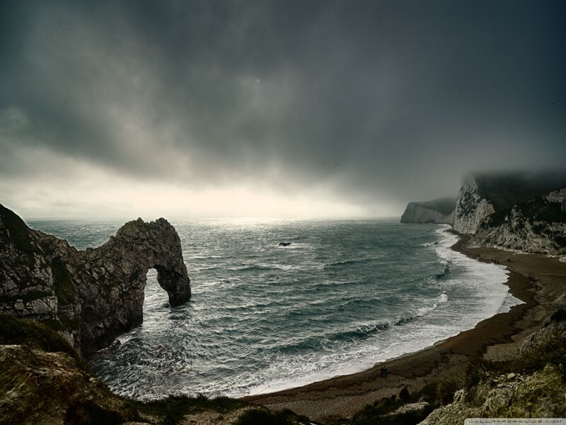 Durdle Door Rock Formation — Gray
